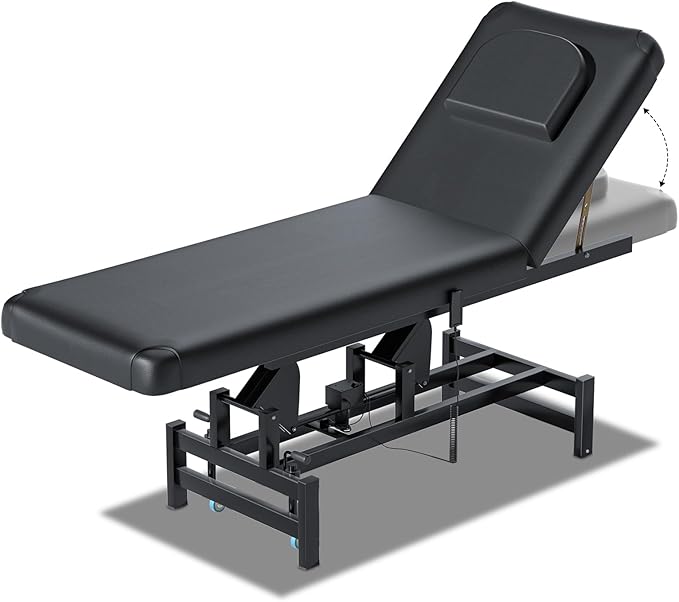 Electric Adjustable Backrest Massage Table for Esthetician, Heavy Duty Professional Electric Lift Massage Bed for Spa Treatment, Salon, Physical Therapy, Facial, Tattoo, Reiki, and Beauty, Black