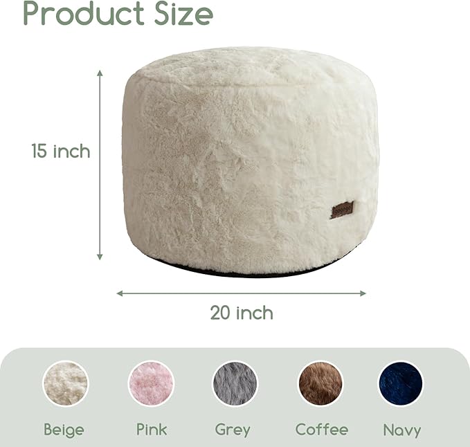 HIGOGOGO Pouf Stuffed Ottoman Round Modern Foam Filled Foot Rest Chair Decorative Poufs 20 x 15 Inches Fluffy Boho Comfy Stool for Living Room, Beige