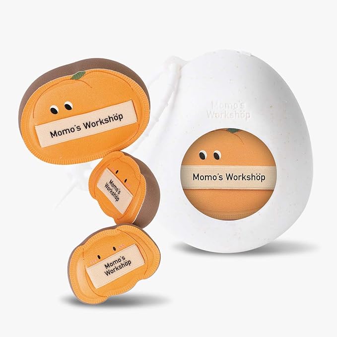 Momo’s Workshop Pumpkin Makeup Sponge Set (3pcs) - Large & Small Cushion Puffs for Halloween Themed,Rubycell Material for Flawless Foundation Application, Travel-Friendly & Storage Case