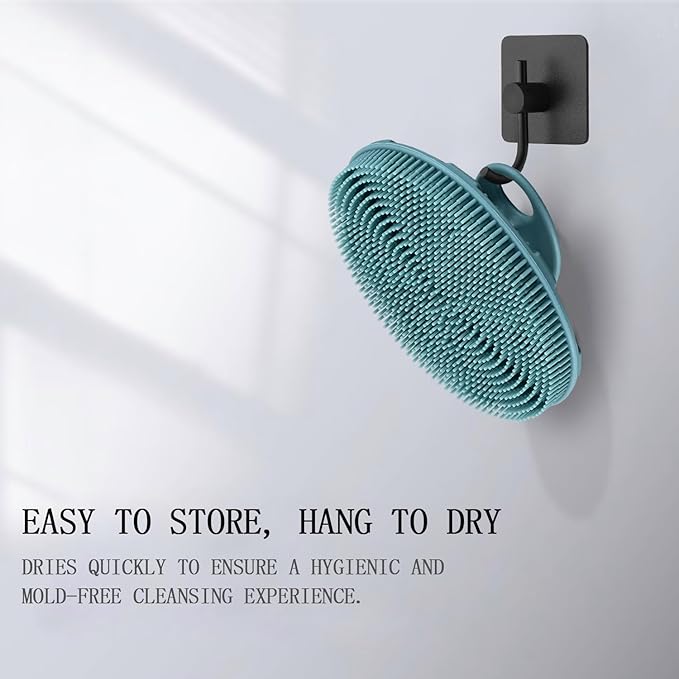 INNERNEED Food-Grade Soft Silicone Body Scrubber Shower Brush Handheld Cleansing Skin Brush, Gentle Exfoliating and Lather Well (Dark Green)