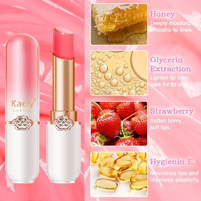 Kaely 2Pcs Strawberry Hydrating Lipstick Tinted Lip Balm, Color Changing PH Lipstick Makeup, Korean Magic Lip Stain Long Lasting Waterproof, labiales magicos 24 horas originales