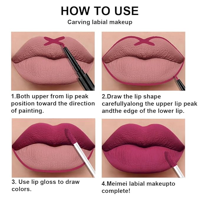 3Pcs 2 in 1 Rose Red Plum Warm Pink Deep Cranberry Lip Liner and Liquid Lipstick Stain Makeup Set for women, Long Lasting Smudge Proof Lip Tint Matte Finish Lip Gloss for All-Day Color Hold, Set14