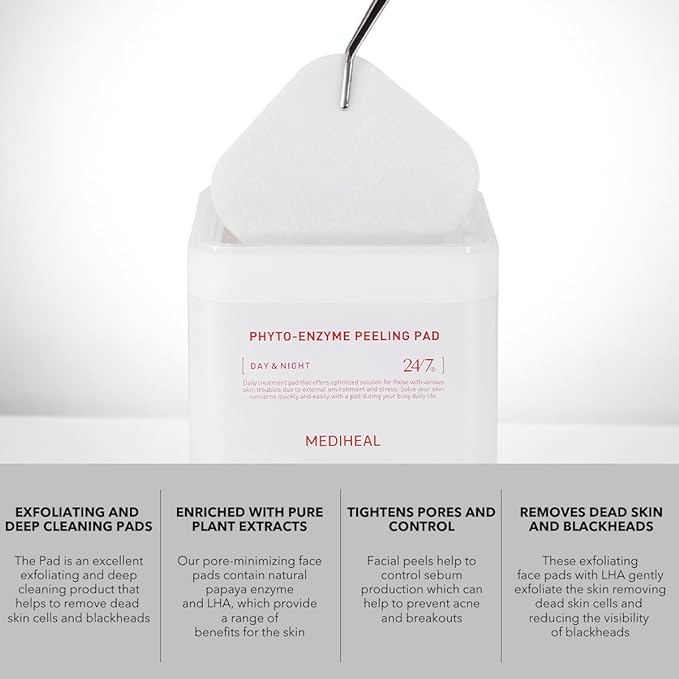 (Only Refill) MEDIHEAL Phyto Enzyme Peeling Pad - Vegan Face Resurfacing Gauze Pads with LHA & Papaya Enzym - Pore Tightening Pads to Control Sebum - Exfoliating Pads for Dead Skin Cells, 90 Pads