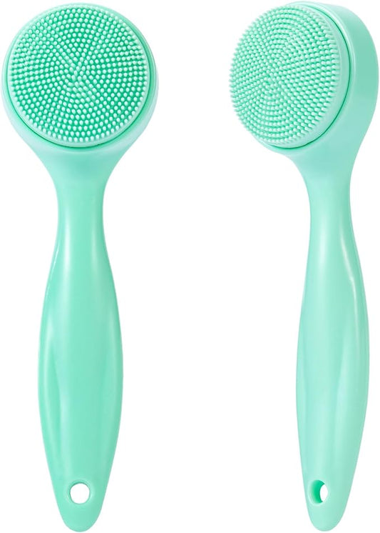 2 Pack Silicone Face Scrubber Exfoliating Brush, Manual Handheld Facial Cleansing Brush Blackhead Scrubber, Soft Bristles Waterproof for Face Skincare (Round-Green)