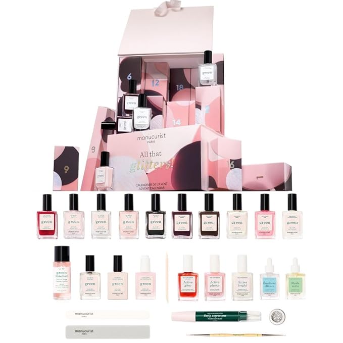 Manucurist Green & Active Advent Calendar 2025-24 Full Size Products : Green Nail Polish Colors, Active Glow, Nail Care & Accessories - Christmas Gifts for Women - Advent Calendar for Adults