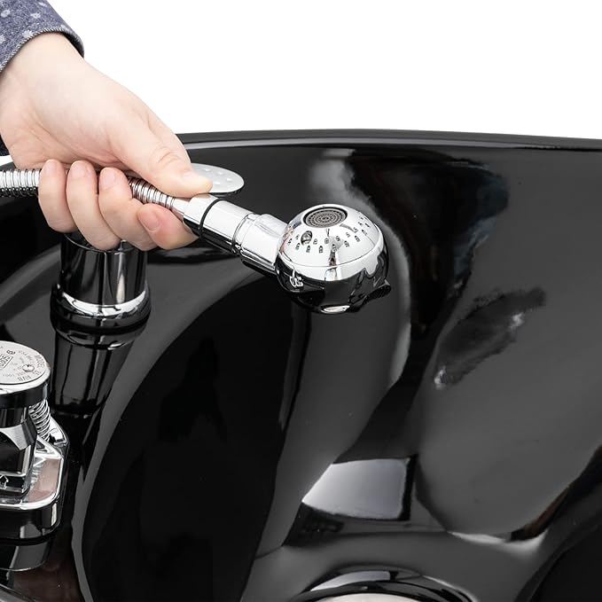 OmySalon Backwash Shampoo Unit for Salon, Hair Washing Station with Ceramic Bowl Adjustable Footrest, Chair Sink Barber Shop Beauty Equipment