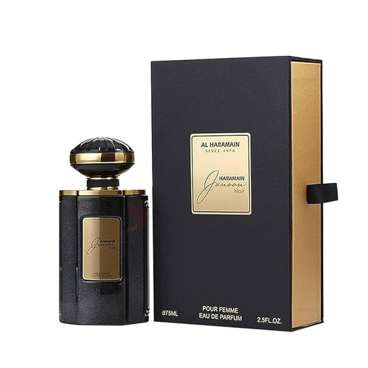 Al Haramain Junoon Noir - Arabian Perfume for Women - Floral Fragrance with Notes of Kumquat, Lime, Jasmine, Vanilla, Musk, Cedar - Arabic Long Lasting Femme Scent - Eau de Parfum - 2.5 oz EDP Spray
