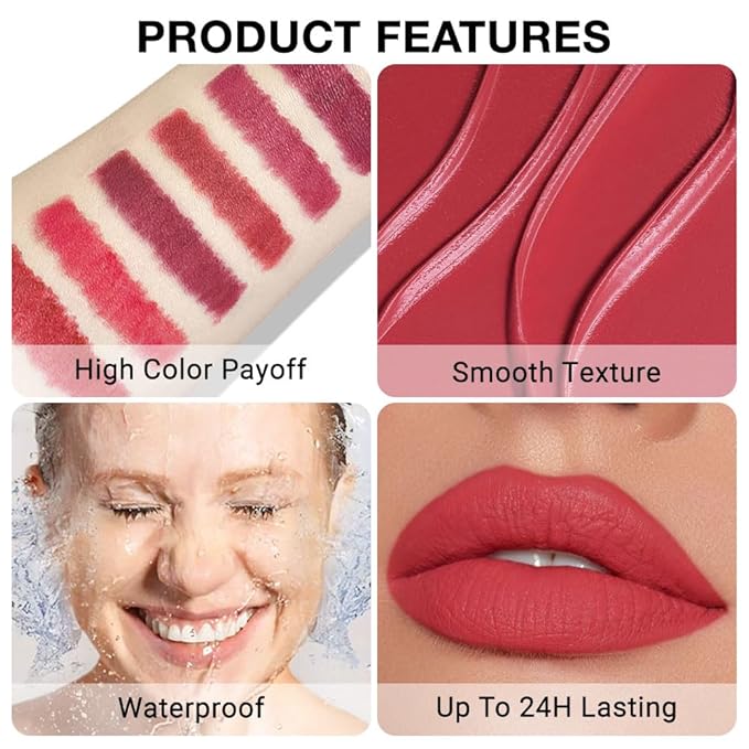 evpct Silky Lip Liner Pencil Retractable, Bean Red Smooth Lip Liner Creamy Velvet Lipliner Long-Lasting for Korean Makeup Contouring Matte Lip High Pigmented Rich Colors Crayon Lipstick Pen 08