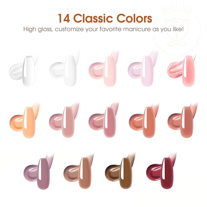 ROSALIND Poly Nail Gel Kit -14 Colors +72 Nail Art Accessories kit Clear Nude Poly Nails Gel Kit Starter Kit with Mini UV Lamp Slip Solution Basic Tools for Beginners with Everything