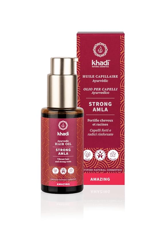 khadi STRONG AMLA hair oil, 100% natural, herbal, vegan, promotes growth, prevents hair loss & gray hair, strengthens roots, silicone-free, Ayurvedic hair care, organic beauty 1.69oz