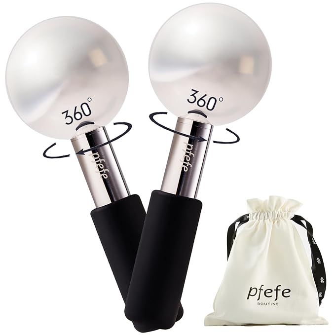Pfefe 360 Rotating Ice Globes for Face & Eyes, Unbreakable Stainless Steel Cryo Sticks for Beauty Routines, Facials Cold Roller Colling Globes for Puffiness, Wrinkles, Dark Circles, Headaches