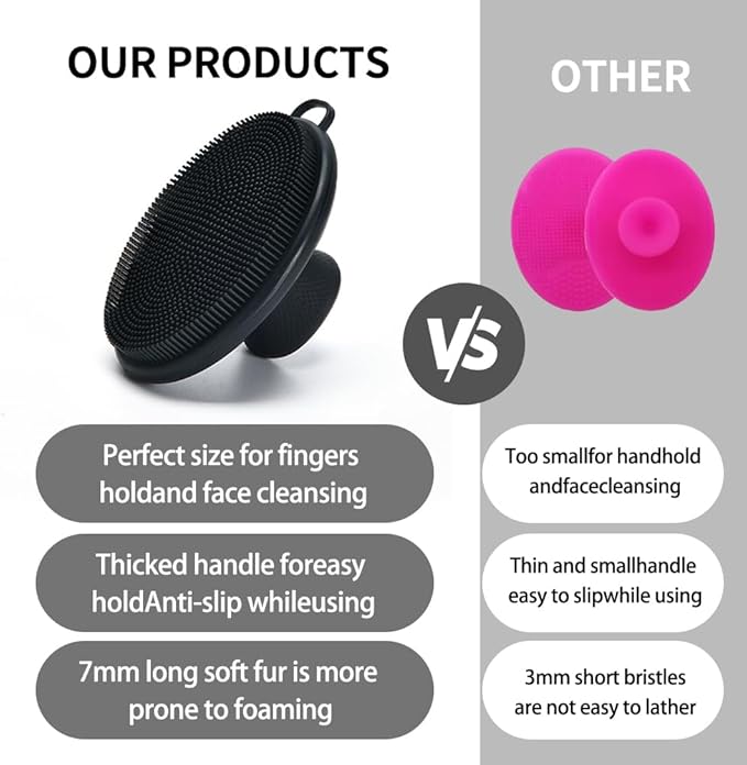 Face Scrubber,Silicone Face Scrubber for Men Women,Third Generation Upgraded 1262 Soft Bristle Manual Cleansing Brushes,Suitable for All Skin Types,face exfoliating Cleaning Brush (Black) (Large)