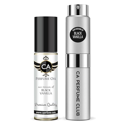 CA Perfume Duo Impression of Black Vanilla For Women And Men Perfume Layering Set Long Lasting Travel Size EDP + Body Oil Roll-On Bottle 0.27 Fl Oz+0.33 Fl Oz