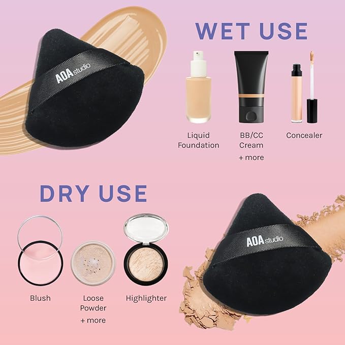 AOA Studio Velvet Puffs Makeup Puff Set of 6 Loose Powder Body Powder, Velour Makeup Blender Sponge Foundation Blending Sponges Set Beauty Makeup Tools (Black)