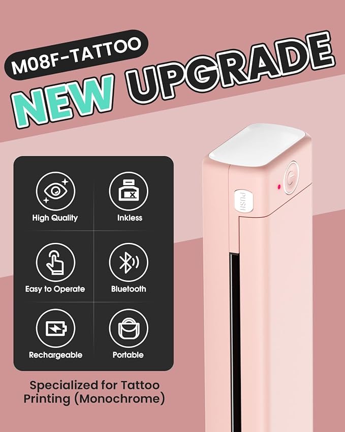 Phomemo M08F Bluetooth Tattoo Stencil Printer, Thermal Stencil Printer with 10pcs Transfer Paper, Tattoo Transfer Machine for Artists & Beginners, Compatible with Phone, Tablet & PC