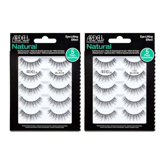 Ardell Natural False Eyelashes 110 Black - Eye-Lifting Effect Eye Makeup, Natural Look Strip Lashes - 5 Pairs, 2 Pack