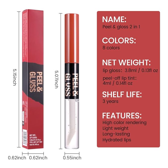 Dewy Rose Lip Stain Peel Off Lip liner and Lip oil with Tweezer, Dual-Ended Peel Off Lip Stain Tattoo, Highly Pigmented Long Lasting Waterproof, Transfer-proof for All Skin Types, 02#