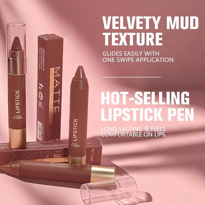 Matte Lipstick Crayon for Women, Dark Brown 24 Hour Lipstick Lip Liner Pencil, Neutral Lip Stick Lipliner Long Lasting Waterproof Smudge Proof, Vegan & Cruelty-Free, 06
