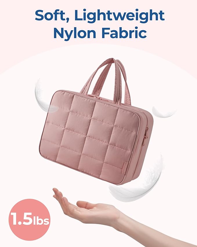 BAGSMART Travel Toiletry Bag with Jewelry Organizer, Hanging Travel Bag for Toiletries, Puffy Makeup Cosmetic Bag Organizer, Carry-on Travel Accessories Essentials, Dark Pink-L