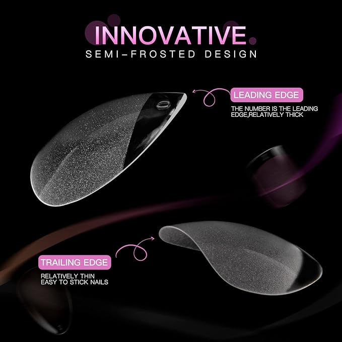 krofaue Almond Nail Tips 240pcs - Half Matte Short Press On Nails, 12 Sizes Pre-Shaped Extra Short Clear Tips for Full Cover Nail Extensions DIY