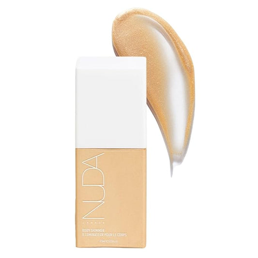 NUDA Body Shimmer | Illuminating Body Glitter to Enhance Tan | Vegan Shimmer Lotion for Women with Aloe Vera, Avocado Oil, & Vitamin E | Vanilla-Scented, Non-Staining Liquid Highlighter, (75 mL)