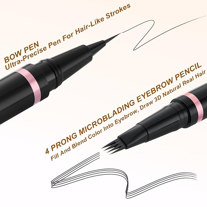 LAVONE Eyebrow Pencil Makeup Kit, with Waterproof 2-IN-1 Microblading Eyebrow Pen, Eyebrow Pomade, Eyeliner and Dual-ended Eyebrow Brush, Brow Pencil Kit for Natural Eyebrows - Black