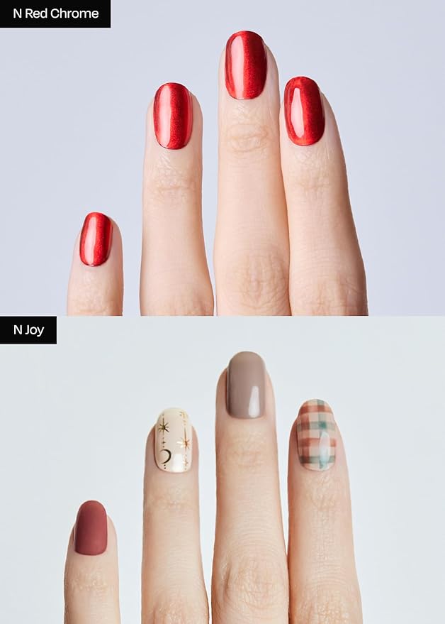 ohora Semi Cured Gel Nail Strips ([2025 Christmas Set] N Red Chrome & N Joy) - Works with Any Lamps, Salon-Quality, Long Lasting, Easy to Apply & Remove