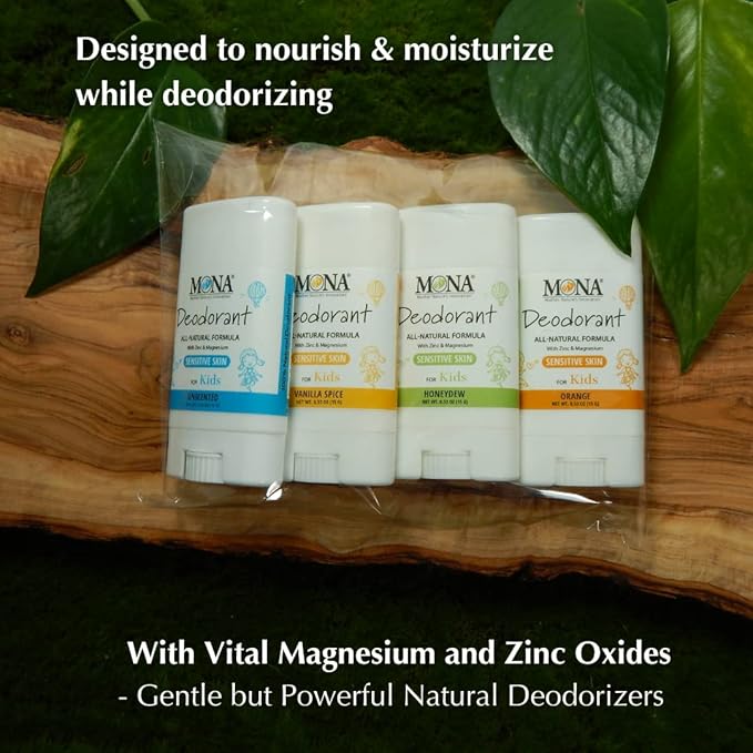 MONA Brands TRAVEL SIZE Deodorant for Kids | 100% Natural Kids Deodorants For Girls, Boys, Pre-Teens & Teens | Hypoallergenic (4-PK Travel Size Combo (0.53 Oz each))