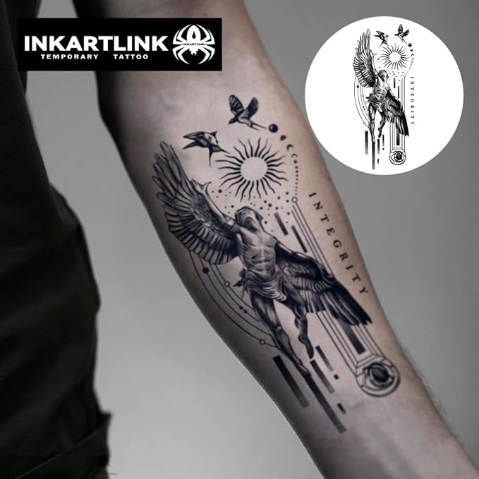 INKARTLINK Semi Permanent Tattoo, beautiful and realistic design, fun tattoo experience, cruelty-free, non-reflective, waterproof (Angel of Peace)