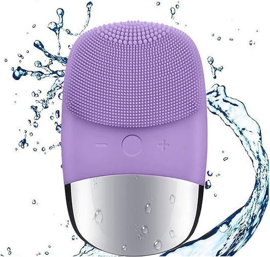 MEGAN Facial Cleansing Brush,USB Rechargeble Electric Silicone Face Scrubber,IPX7 Waterproof Sonic Facial Massager, 3 in 1 face Brush for Deep Cleanning, Blackhead Remover, Exfoliating. (Purple)