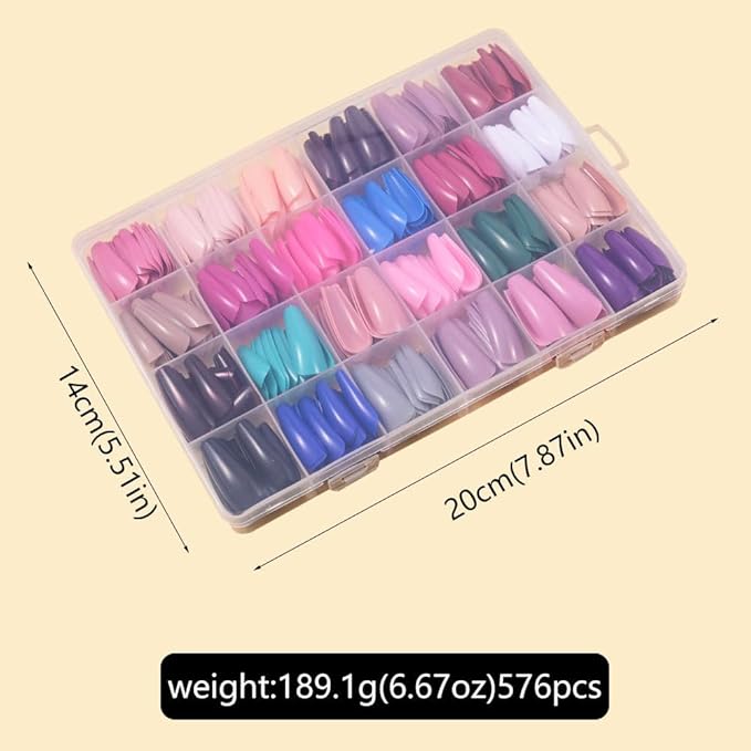 Long Coffin Press on Nails Solid Color Fake Nails Full Cover False Nails Glossy Acrylic Glue on Nails Reusable Artificial Nail Stick on Nail for Women Manicure 12Color - 576Pcs