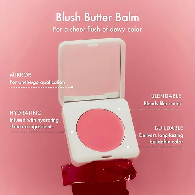 Summer Fridays Blush Butter Balm - Skincare-Infused Hydrating Cream Blush with Hyaluronic Acid, Ceramides, & Shea Butter for a Dewy Flush of Color - Cheek and Lip Tint - Pink Sunset (0.14 Oz)