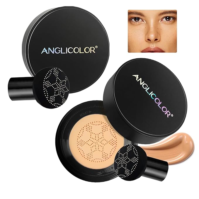 Anglicolor Mushroom Head Air Cushion CC Cream Strong Concealer 2PC,Face Makeup Cushion Foundation Long Lasting,Moisturizing BB Cream Makeup Base Primer Even Skin Tone for All Skin Types (2PC 04, 200g)