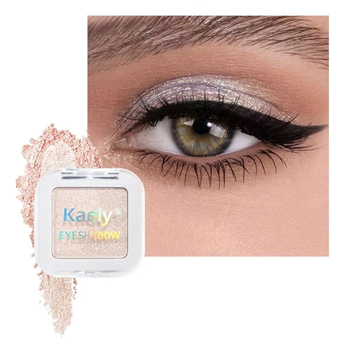 Sheer White Nude Glitter Eyeshadow – Champagne Shimmer Eye Shadow, Daily Waterproof Long-Lasting Eyeshadow Powder Palette for Women Neutral Eye Makeup sombras para ojos (02)
