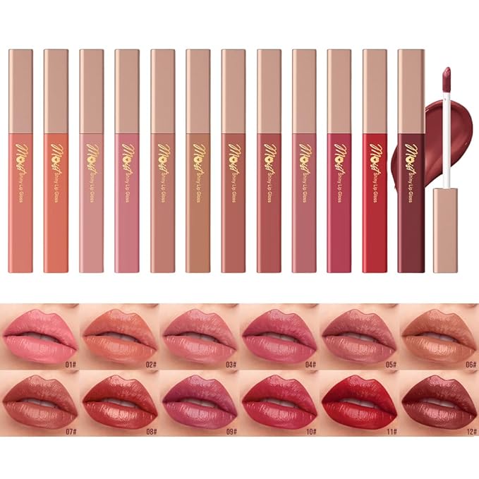 12 Colors Lip Gloss Set, High-Shine Waterproof Collection, Long Lasting Moisturizing Formula with Mirror Finish, Adult (12#, 1 Count (Pack of 1))