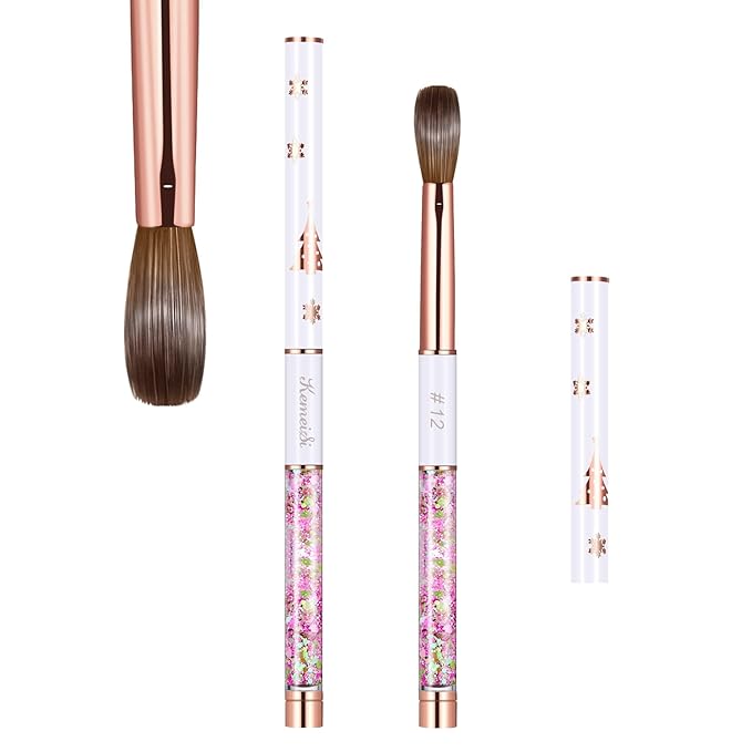 Acrylic Nail Brush Size 12,KEMEISI 100% Pure Kolinsky Nail Art Brushes Sturdy Handle Oval Shaped Acrylic Powder Nail Design Tools for Professional Manicure DIY Home Salon (White)