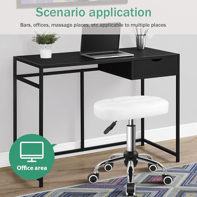 FURWOO Oval Rolling Stool Height Adjustable Massage Chair with Wheels for Spa Salon White