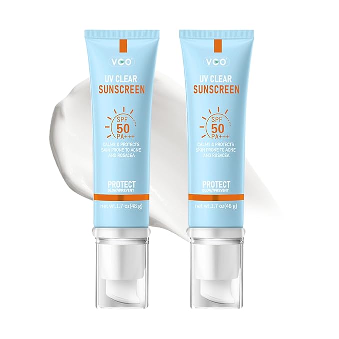VGO Clear Face Sunscreen SPF 50, Hydrating Sun Essence Face Leaves No Sticky Feeling Travel Size Sunscreen Against UVA and UVB Rays 50ml / 1.7oz - 2 Packs