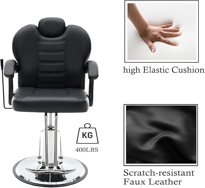 Hair Salon Chair, Styling Reclining Barber Chair,102°-140° Reclining Barber Chairs for Barbershop, Heavy Duty Hydraulic Pump 360° Swivel Salon Chair for Hair Stylist