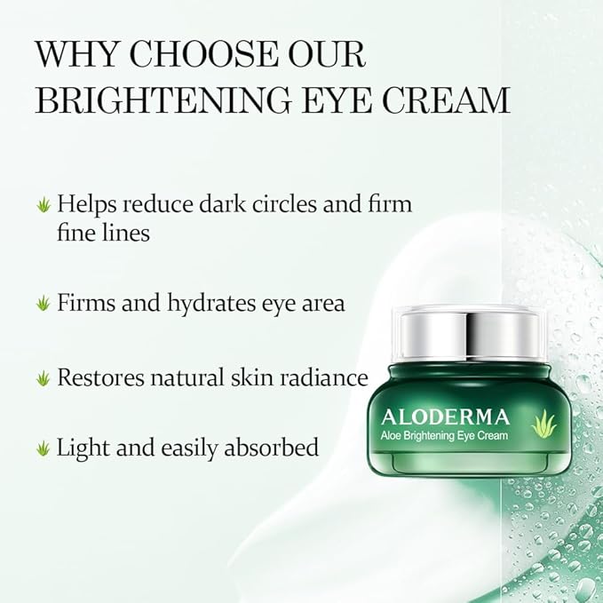 Aloderma Brightening Eye Cream with Organic Aloe Vera - Hydrating Effect for Dark Circles & Puffiness with Caffeine & Sage Oil - Day & Night Eye Care Cream for Puffy Eyes & Fine Lines, 25g/0.9oz
