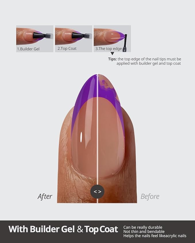 BTArtboxnails XCOATTIPS Purple French Tip Press On Nails - Long Press On Nails Square, Soft Gel Nail Tips, 150Pcs Soak Off Acrylic Brown Fake Nail Extension in 15 Sizes