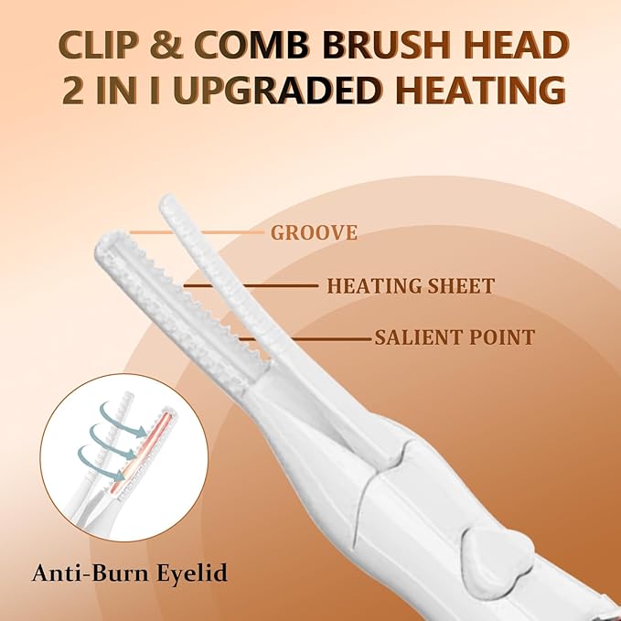 Heated Eyelash Curler, 2-in-1 Clip-Type Design, 3 Temperature Modes, USB Rechargeable Electric Eyelash Curler, Natural Curling 24H Long-Lasting Curl, Gift for Women & Girls, White-DC