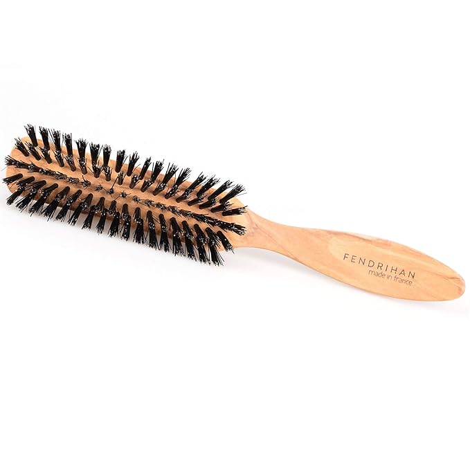 Fendrihan 5 Row Olivewood Hairbrush with Dark Bristles 8 Inches (Made in France)