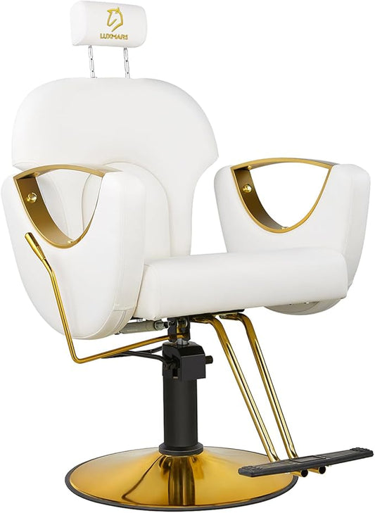 Hydraulic Barber Chair, Salon Chairs 360 Degrees Rolling Swivel Hair Styling Chair, Adjustable Height Hair Stylist Tattoo Salon Beauty Spa Chair Styling Equipment - White