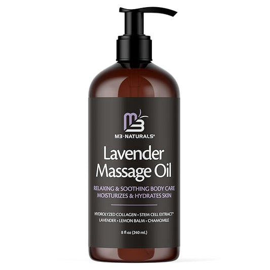 Lavender Sensual Massage Oil with Collagen and Stem Cells, Skin Tightening Therapy for Bum, Thighs, and Belly, Fast-Absorbing Cellulite Oil by M3 Naturals