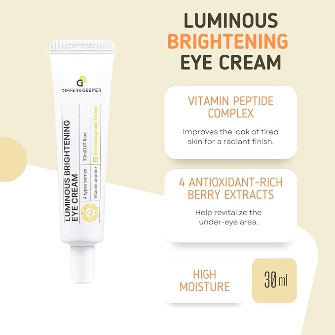 Differ & Deeper Luminous Brightening Eye Cream – Eye Moisturizer for Dullness, Dark Circles & Radiant-Looking Skin | K-Beauty Skincare (30ml)