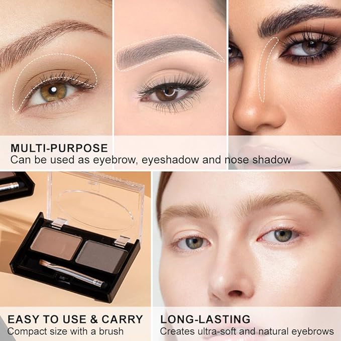 Kaely 2 Color Eyebrow Powder Makeup Kit, Eye Brow Contour Palette for Beginners, Long Lasting Waterproof Eye Brow Powder with Brow Brush, Get Full Defined Natural Brows, 01 Light Brown+Grey