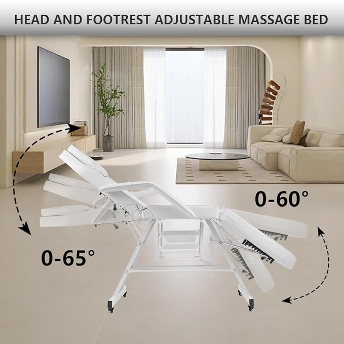 Facial Chair with Wheels Tattoo Chair 73inch Adjustable Tattoo Bed for Client Massage Table with Stool Massage Table Facial Bed for Spa Beauty Esthetician White