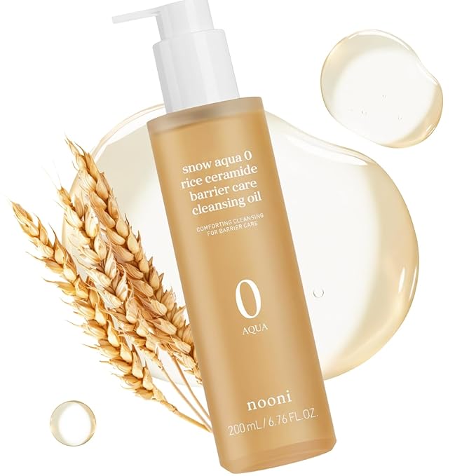 NOONI Korean Cleansing Oil – Snow Aqua 0 Rice Ceramide Barrier Care Cleansing Oil | Makeup Remover, Face Wash, Gentle Facial Cleanser, Pore Care, Korean Skin Care, Vegan, Stocking Stuffers, 6.76 Fl Oz