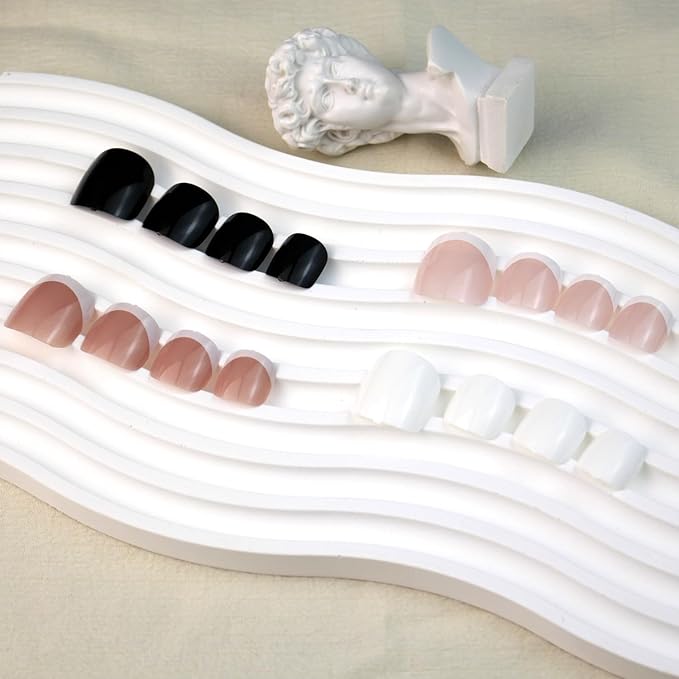 French Tip Press on Toe Nails Short Square Fake Toenails Solid Black White Color Acrylic Toe Nails Glossy Nature Artificial False Nails Glue on Nail for Women Girls Manicure Nail Decoration 24Pcs